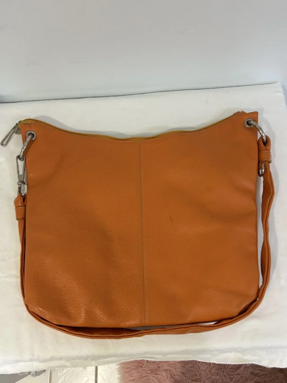 Roberta Firenze Italy Orange Pebbled Leather Hobo Shoulder Bag
